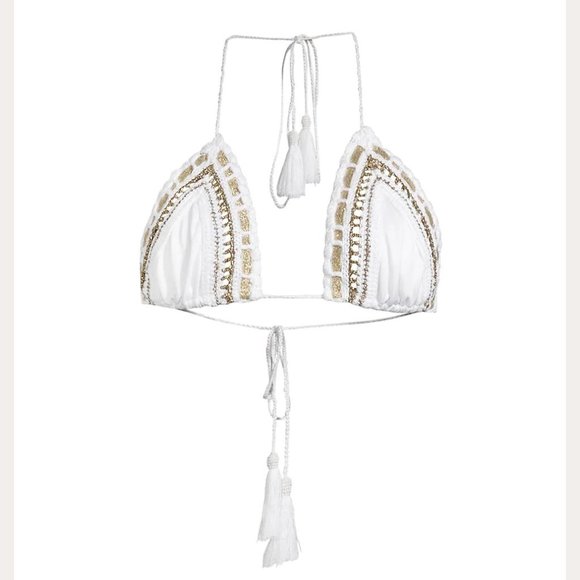 NEW Ramy Brook Sizes M, XL, Womens Topanga Bikini Metallic Crochet Top - White - Picture 1 of 6